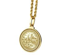 LKBEADS 925 Sterling Silver Ogham G Ancient Celtic Engraved Round 28mm Pendant Necklace Gold Plated Charm For Men & Women With 18 Inch Cable Handmade Jewelry |LK_ENGP_0053