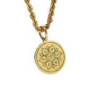 LKBEADS 925 Sterling Silver Om Lotus Pendant Necklace Gold |LK_NLC_00255 | plated sacred meditation symbol round engraved spiritual pendant 28mm with 18 inch cable chain yoga