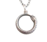 LKBEADS 925 sterling silver ouroboros snake necklace small circle serpent dragon biting tail dainty delicate endless hope jewelry universe| with 18 inch chain |silver plated |LK_PNK_03076