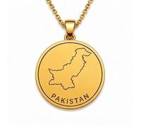 LKBEADS 925 Sterling Silver Pakistan Map Pendant Necklace for Women Men Gold Plated 30mm Round Engraved Country Outline Jewelry with 18 Inch Cable Chain |LKN_MAP_01007
