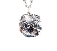 LKBEADS 925 sterling silver pansy flower necklace small floral pendant bloom blossom petite dainty delicate charm botanical nature jewelry gift | with 18 inch chain |silver plated |LKGP_02919