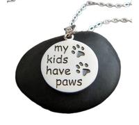 LKBEADS 925 sterling silver paw print necklace my kids have paws 2 two etched pet pride pendant animal love charm simple pawprint dog cat jewelry| with 18 inch chain |silver plated |LKGP_02581