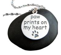 LKBEADS 925 sterling silver pawprint necklace paw prints on my heart one 1 etched paw pet pride pendant animal love charm simple dog cat jewelry| with 18 inch chain |silver plated |LK_PNK_02607