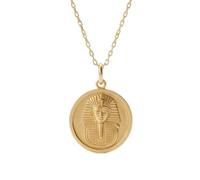 LKBEADS 925 Sterling Silver Pharaoh Pendant Necklace Gold |LK_NLC_01277 | plated round egyptian king medallion 24mm history inspired disc necklace with 18 inch cable chain