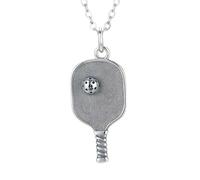 LKBEADS 925 sterling silver pickleball paddle necklace. small |LK_NLC_02771 | sports racket with ball pendant. team player spirit charm athlete women gift with 18 inch chain silver