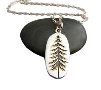 LKBEADS 925 sterling silver pine tree necklace small etched pendant oxidized small earth charm nature forest simple natural evergreen jewelry gift 3| with 18 inch chain |silver plated |LK_PNK_02921