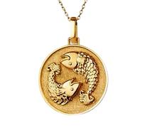 LKBEADS 925 Sterling Silver Pisces Zodiac Sign 3D Pendant Necklace In Round Shape With 18 Inch Cable Chain Gold Plated Charm Meaningful Jewelry |LKD_3DM_00012