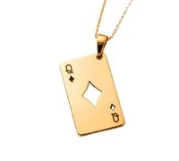 LKBEADS 925 Sterling Silver Queen Of Diamonds Minimalist Pendant Necklace In Rectangle Shape With 18 Inch Cable Chain Gold Plated Charm Meaningful Jewelry |LKD_3DM_00279