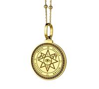 LKBEADS 925 Sterling Silver Sacred Geometry, Spiritual Hands Engraved Round 28mm Pendant Necklace Gold Plated Charm For Men & Women With 18 Inch Cable Handmade Jewelry |LK_ENGP_0169