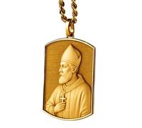 LKBEADS 925 Sterling Silver Saint Augustine Of Hippo 3D Pendant Necklace In Rectangle Shape With 18 Inch Cable Chain Gold Plated Charm Meaningful Jewelry |LKD_3DM_00053