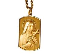 LKBEADS 925 Sterling Silver Saint Therese Dog Tag 3D Pendant Necklace In Rectangle Shape With 18 Inch Cable Chain Gold Plated Charm Meaningful Jewelry |LKD_3DM_00045