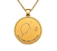 LKBEADS 925 Sterling Silver Sao Tome & Principe Map Pendant Necklace for Women Men Gold Plated 30mm Round Engraved Outline Jewelry with 18 Inch Cable Chain |LKN_MAP_01030