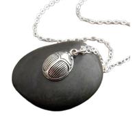 LKBEADS 925 sterling silver scarab necklace winged egyptian beetle wing insect mythology rustic spirit rebirth protection pendant sun symbol | with 18 inch chain |silver plated |LK_PNK_02998