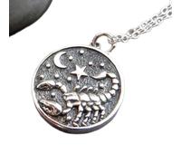 LKBEADS 925 sterling silver scorpio necklace. zodiac scorpion star sign. astrological astrology symbol ruling planet pluto double sided coin design | with 18 inch chain |silver plated |LK_PNK_02750