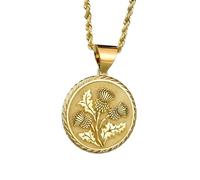 LKBEADS 925 Sterling Silver Scottish Thistle Engraved Pendant |LK_NLC_00168 | necklace gold plated round floral pendant 30mm with 18 inch cable chain botanical nature jewelry gift