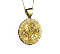 LKBEADS 925 Sterling Silver Scottish Thistle Pendant Necklace |LK_NLC_00308 | gold plated round floral pendant with 18 inch cable chain 22mm nature inspired botanical flower jewelry