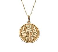 LKBEADS 925 Sterling Silver Scottish Thistle Pendant Necklace |LK_NLC_00542 | gold plated round engraved thistle flower medallion pendant 28mm with 18 inch cable chain celtic floral