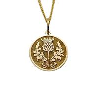 LKBEADS 925 Sterling Silver Scottish Thistle Pendant Necklace |LK_NLC_00608 | gold plated 28mm round thistle flower medallion with 18 inch cable chain celtic floral nature inspired