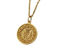 LKBEADS 925 Sterling Silver Scottish Thistle Pendant Necklace |LK_NLC_01551 | gold plated 22mm round engraved floral medallion with 18 inch cable chain celtic heritage nature symbol