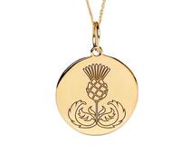 LKBEADS 925 Sterling Silver Scottish Thistle Pendant Necklace |LK_NLC_01940 | gold plated round disc engraved floral emblem charm with 18 inch cable chain 22 24 mm pendant 1.5 mm