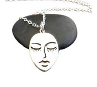 LKBEADS 925 sterling silver serenity face necklace small calm zen pendant meditation charm boho bohemian jewelry spiritual yoga yogi everyday| with 18 inch chain |silver plated |LK_PNK_03046