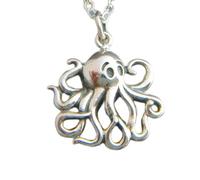 LKBEADS 925 sterling silver small octopus necklace.sea creature pendant. ocean aquatic marine animal cartoon beach jewelry nature charm.| with 18 inch chain |silver plated |LK_PNK_03095