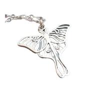 LKBEADS 925 sterling silver smallluna moth necklace etched insect charm goth gothic spooky halloween jewelry moon night creature nature gift | with 18 inch chain |silver plated |LKGP_02524