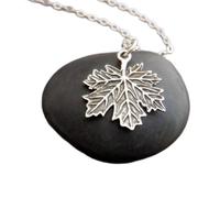 LKBEADS 925 sterling silver smallmaple leaf necklace. nature charm. petite realistic tree charm. autumn pendant. forest hiker camper gift | with 18 inch chain |silver plated |LK_PNK_02953