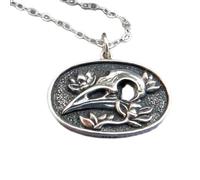 LKBEADS 925 sterling silver smallraven skull with flower necklace bird hollowed eyes halloween charm anatomic animal anatomy gothic macabre jewelry| with 18 inch chain |silver plated |LK_PNK_02897