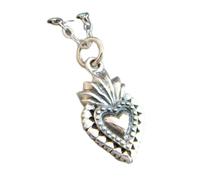 LKBEADS 925 sterling silver smallsacred heart necklace catholic faith charm dainty jewelry petite blackened details everyday pendant milagro gift| with 18 inch chain |silver plated |LK_PNK_02603