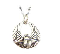 LKBEADS 925 sterling silver smallscarab necklace winged egyptian beetle wing insect mythology rustic spirit rebirth protection pendant sun symbol | with 18 inch chain |silver plated |LK_PNK_02975