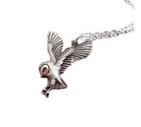 LKBEADS 925 sterling silver soaring owl necklace. small rustic spirit animal. realistic bird pendant wisdom knowledge symbol graduation grad jewelry| with 18 inch chain |silver plated |LK_PNK_03053