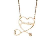 LKBEADS 925 Sterling Silver Stethoscope Minimalist Pendant Necklace In Heart Shape With 18 Inch Cable Chain Gold Plated Charm Meaningful Jewelry |LKD_3DM_00797