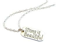 LKBEADS 925 sterling silver strong is beautiful necklace small inspirational word jewelry inspiring quote motto pendant strength women feminist charm| with 18 inch chain |silver plated |LK_PNK_02656