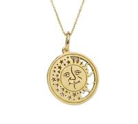 LKBEADS 925 Sterling Silver Sun Moon Pendant Necklace Gold |LK_NLC_00128 | plated celestial engraved round disc pendant 30mm sun and stars charm with 18 inch cable chain symbolic