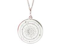 LKBEADS 925 Sterling Silver Sun Moon Pendant Necklace with 18 |LK_NLC_02259 | inch cable chain, 24 mm round celestial engraved disc necklace, solar lunar planet star orbit design, 1.5
