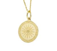 LKBEADS 925 Sterling Silver Sunburst Pendant Necklace Gold |LK_NLC_00051 | plated 26mm engraved radiant sun round medallion necklace with 18 inch cable chain celestial symbolic