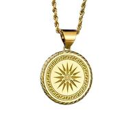 LKBEADS 925 Sterling Silver Sunburst Pendant Necklace Gold |LK_NLC_00304 | plated round celestial sun medallion necklace with 18 inch cable chain 22mm radiant symbol jewelry gift