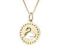 LKBEADS 925 Sterling Silver Swan Pendant Necklace Gold Plated |LK_NLC_00099 | cutout round coin medallion 28mm with 18 inch cable chain nature inspired bird jewelry gift for men women