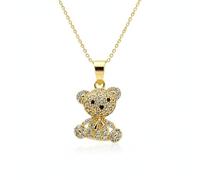 LKBEADS 925 sterling silver teddy bear pendant necklace gold plated with cubic zirconia stone teddy charm 17x13mm with 18 inch cable chain handmade jewelry |LK_SCA_0014