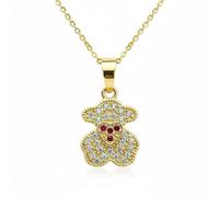 LKBEADS 925 sterling silver teddy bear pendant necklace gold plated with cubic zirconia stone teddy charm 17x12mm with 18 inch cable chain handmade jewelry |LK_SCA_0013