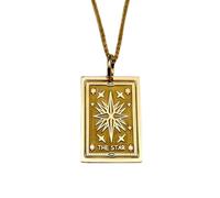 LKBEADS 925 Sterling Silver The Star Tarot Card Pendant |LK_NLC_00507 | necklace gold plated tarot inspired rectangular pendant 24x19mm with 18 inch cable chain for men women