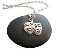LKBEADS 925 sterling silver theater masks necklace comedy tragedy drama faces small play pendant happy sad dainty jewelry actor actress charm| with 18 inch chain |silver plated |LK_PNK_02791