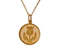 LKBEADS 925 Sterling Silver Thistle Flower Pendant Necklace |LK_NLC_01359 | gold plated 24mm round medallion necklace with 18 inch cable chain engraved botanical floral coin pendant
