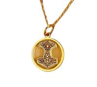 LKBEADS 925 Sterling Silver Thor Hammer Pendant Necklace Gold |LK_NLC_01306 | plated round mjolnir norse viking symbol pendant with 18 inch cable chain 24mm mythology jewelry gift
