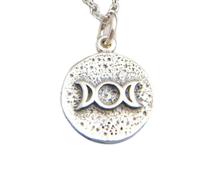 LKBEADS 925 sterling silver triple moon necklace. small goddess amulet charm. feminine energy. layering jewelry. talisman white magic pendant| with 18 inch chain |silver plated |LK_PNK_03020