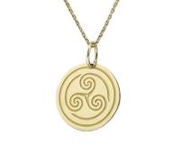 LKBEADS 925 Sterling Silver Triskele Pendant Necklace, 24mm |LK_NLC_00012 | round celtic triple spiral engraved medallion, gold plated, 18 inch cable chain, 1.5mm thick, ancient