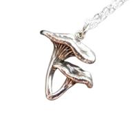 LKBEADS 925 sterling silver two chanterelle mushrooms necklace. realistic shroom hunter charm. food forager. chef gift. fairytale pendant dainty| with 18 inch chain |silver plated |LK_PNK_02913