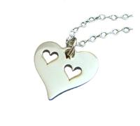 LKBEADS 925 sterling silver two heart necklace. 2 heart cuts outs. simple everyday pendant. mother new mom charm. child jewelry. mothers day gift | with 18 inch chain |silver plated |LKGP_02801
