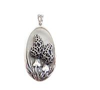 LKBEADS 925 sterling silver two morel mushrooms necklace. realistic shroom hunter charm. food forager. chef gift. fairytale pendant. whimsical garden| with 18 inch chain |silver plated |LK_PNK_02942